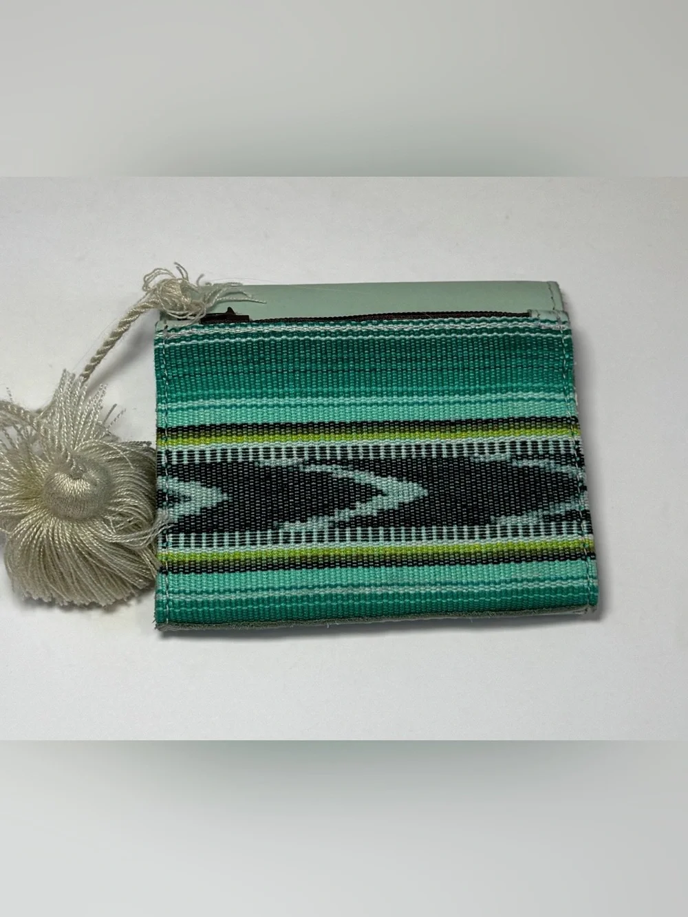 Nena & Co Artisan Woven Small Wallet / Coin Purse - Green Boho Chevron Pattern